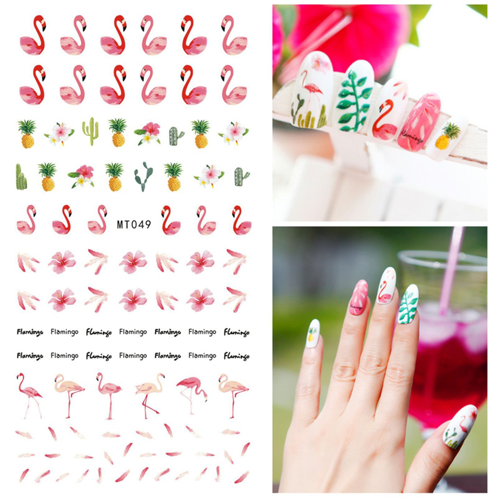 1pcs Nail Art Stickers Flamingo Coconut Tree Adhesive Nail Art Decorations Summer Beach Series Nail Stickers