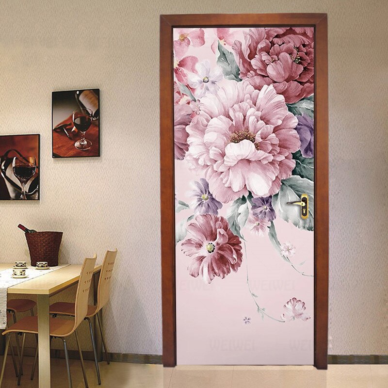 Pastorale Bloemen Bloemen Deur Sticker Muurschildering Creatieve Diy Zelfklevende Muurstickers Behang Woonkamer Slaapkamer Deur Decoratie