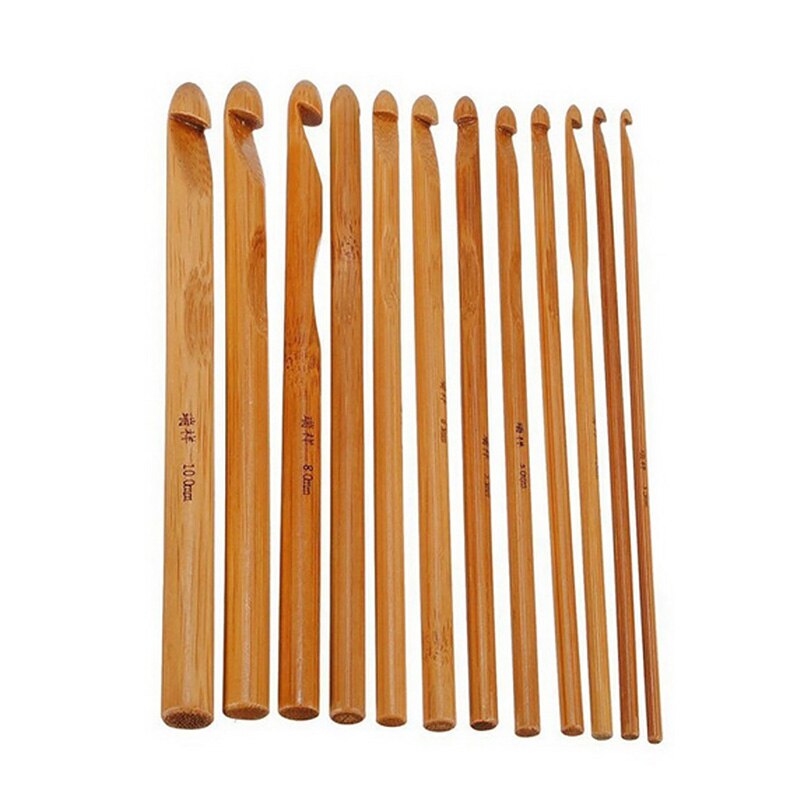 12pcs 3mm-30mm Available Bamboo Knitting Needles For Yarn Sweater Crafts Double Pointed Wood Weaving Crochet Hooks 15cm