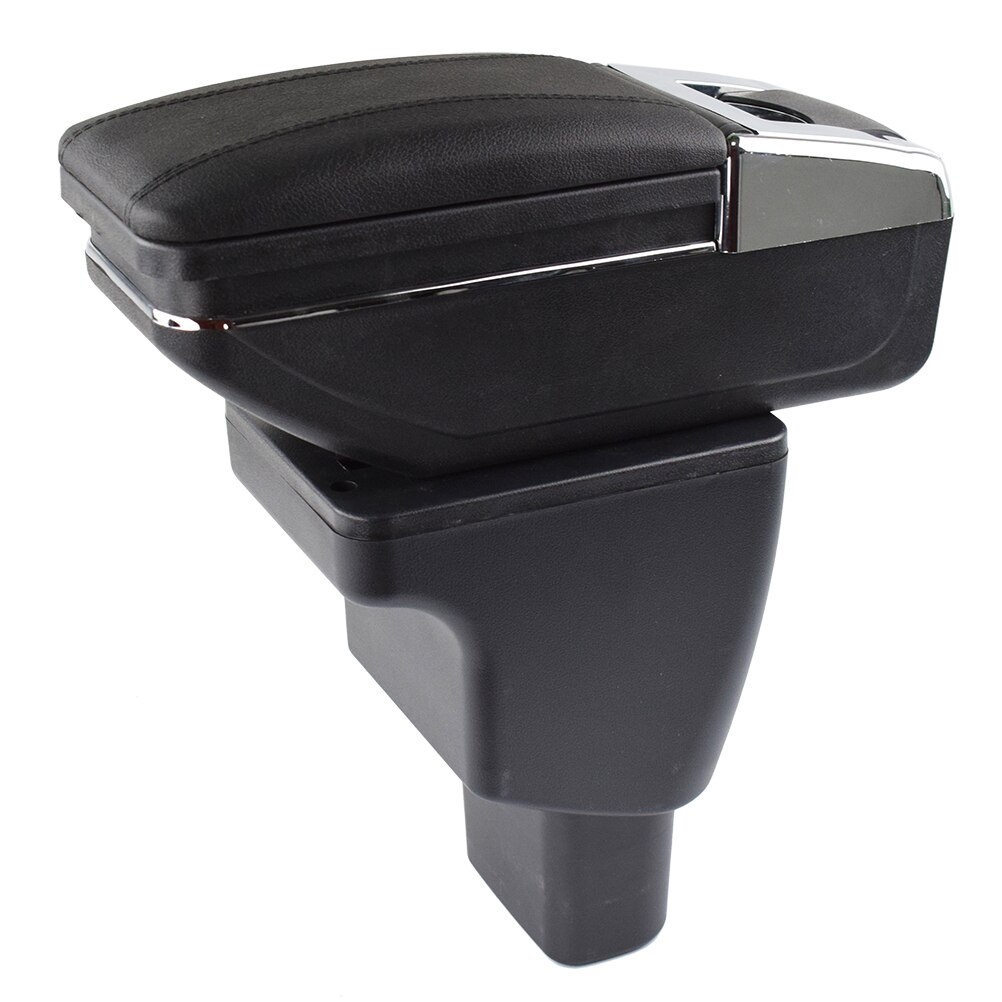Voor Hyundai I10 2007 - Opbergdoos Armsteun Inhoud Arm Rest Draaibare Zwart Lederen Asbak: Black thread