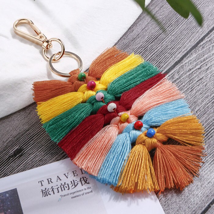 1PC Style Bohemia Leaf Tassel Fringed DIY Jewelry Garments Bag Decorative Accessories Key Chain Pendant Craft Cotton Tassels: 16