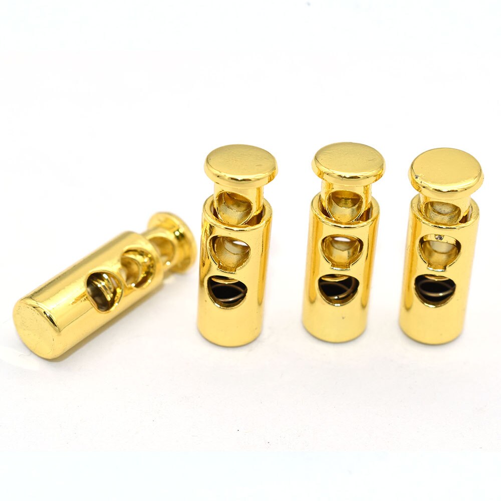 Ajustador de bloqueo de cordón dorado de 23mm, ajustador elástico, tope de bloqueo de cordón, doble orificio, toggles redondos de extremo de palanca para cerradura de cuerda, hebilla de monedero