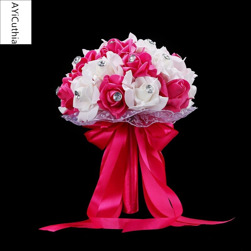 AYiCuthia Bridal Bouquet for Wedding Blue and White Wedding Bouquet Handmade Artificial Flower Rose buque casamento s133: Rose Red