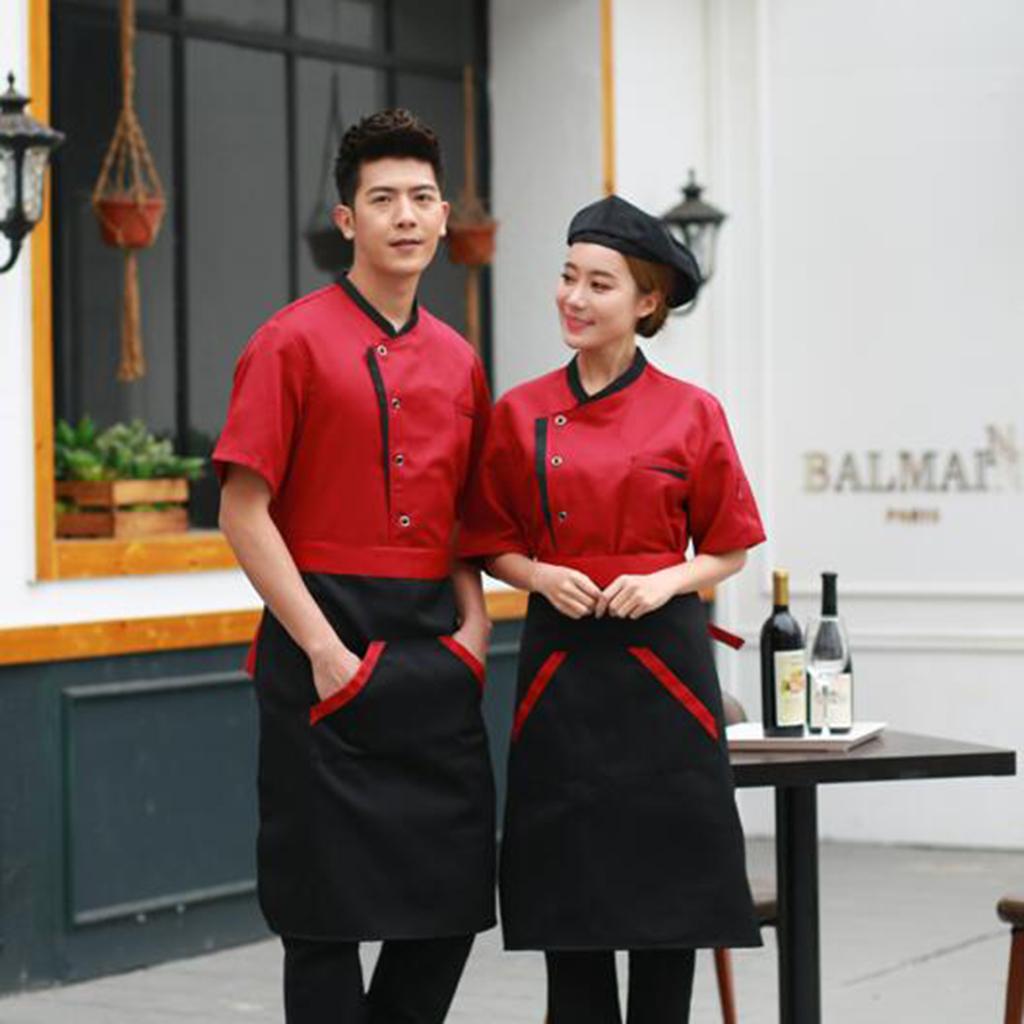 Chef Jacket Coat Short Sleeves Shirt Food Service Kitchen Uniform for Men Women - Black XL, as described