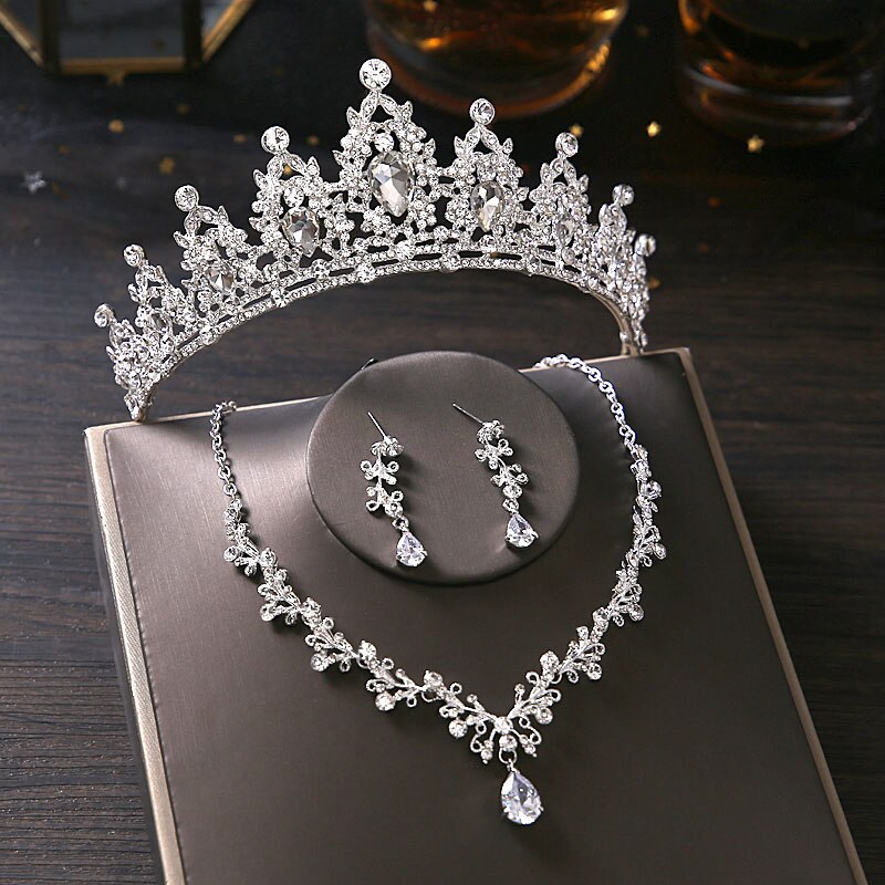 Ensemble de bijoux indiens pour mariée, Collection de mariage, accessoires de mariage pour femmes, couronne, diadème, collier, boucles d&#39;oreilles