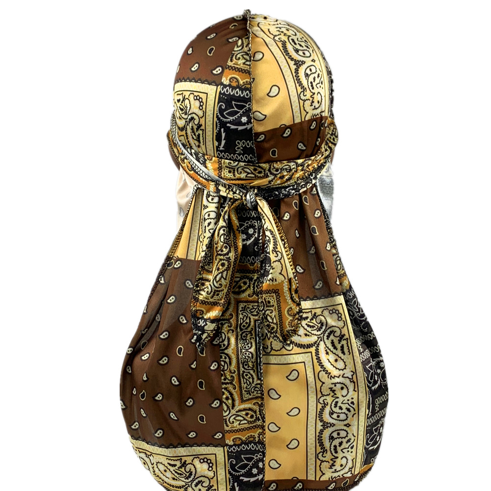Men Silk Durag Paisley Printing Silky Durags Bandanas for Men Long Straps Headwear Head Scarf Wave Cap Headwrap Durags: Beige