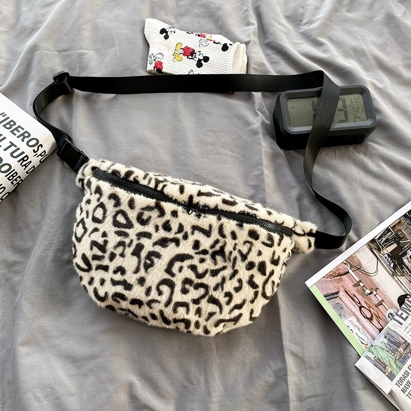 Léopard en peluche sacs à bandoulière pour femmes poitrine sac taille Pack hiver dames Vintage sacs à main femmes grande capacité sac à main: 8
