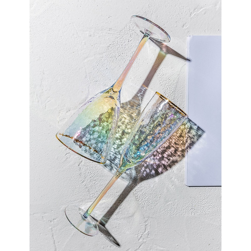 Copa de vino chapada en oro martillado, copas de champán sin plomo, copa de cóctel, suministro de artículos para beber