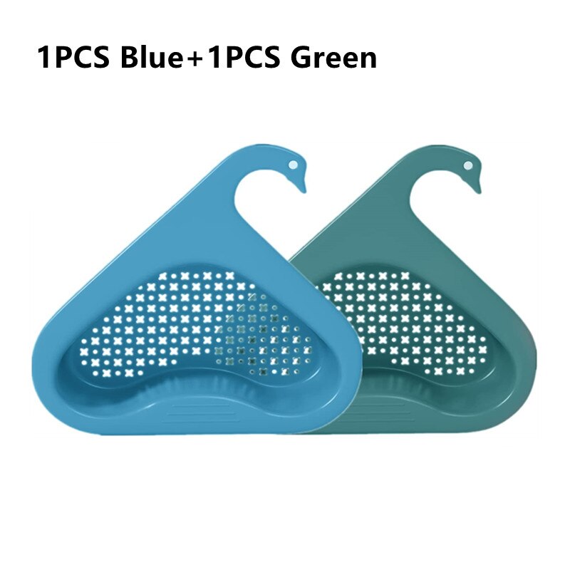 Sink Hanging Swan Drain Basket Garbage Filter Blue Fruit Vegetable Drain Rack Dry Wet Separation Kitchen Special Rack: 1PCS-blue 1PCS-green