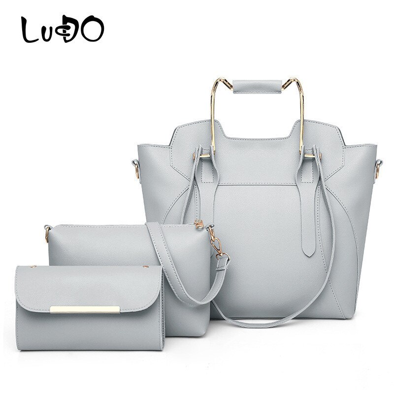 LUCDO 3 teile/satz Frauen Leder Handtaschen Tasche Damen Schulter Casual Tote Tasche Verbund Messenger Tasche Geldbörse