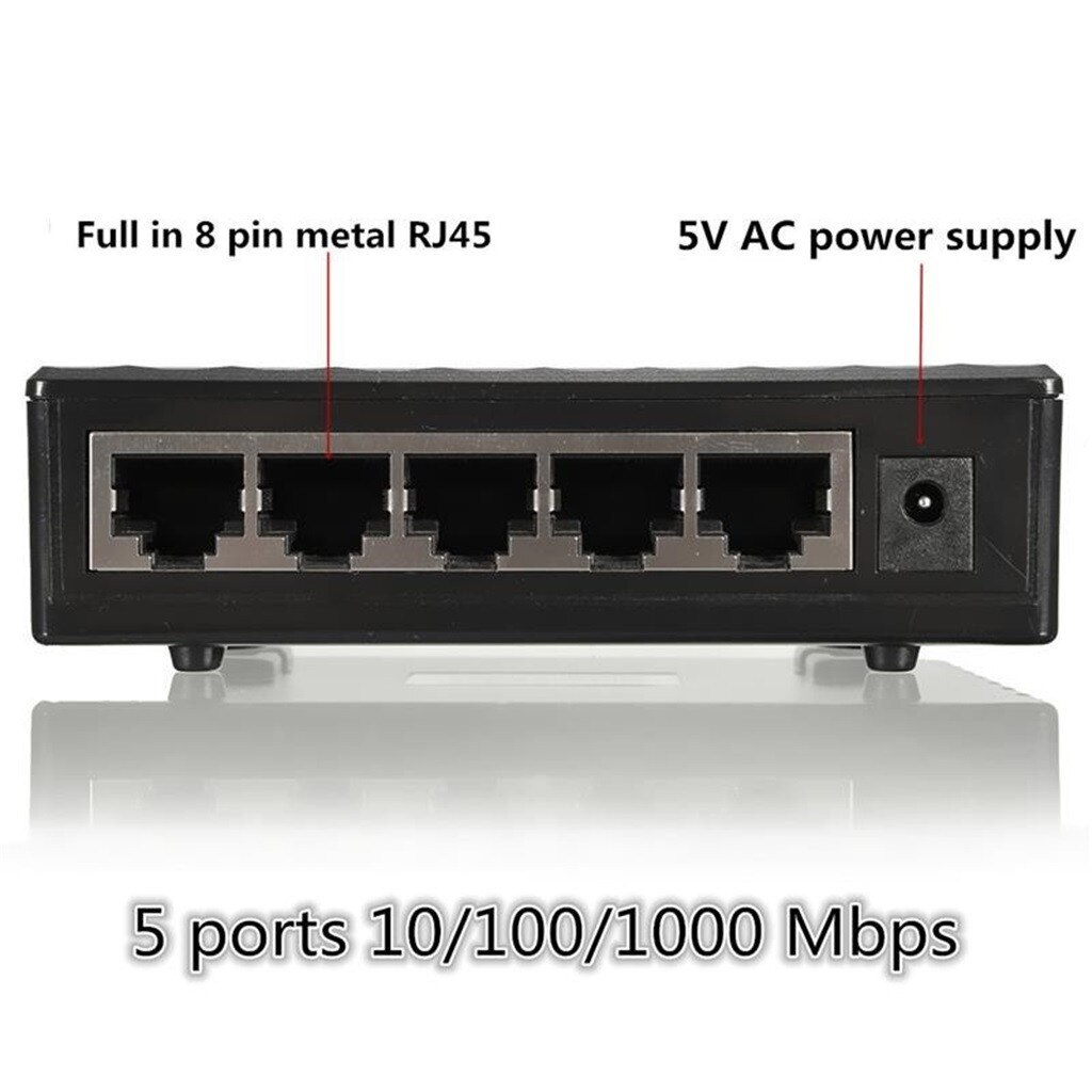RJ45 MINI 5-Ports Fast Ethernet Network Black Switch Hub For Desktop PC EU/UK/AU Plug Cable Rj45 Hubs Ethernet Converter