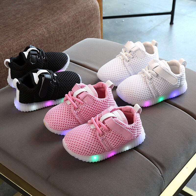 Mode Zachte LED Kid Schoenen Meisjes Licht Up Peuter Lichtgevende Klittenband Casual Schoenen