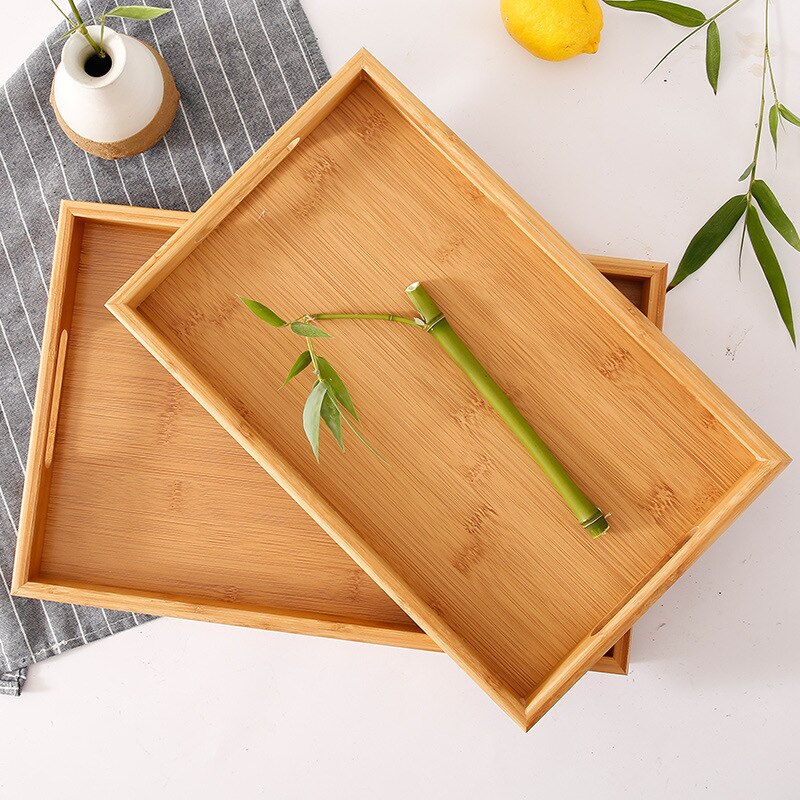Bamboo Wood Tray Solid Wood Household Rectangular Tea Tray Water Cup Plate Japanese Bread Snack Wooden Dish Coffee BBQ Tray