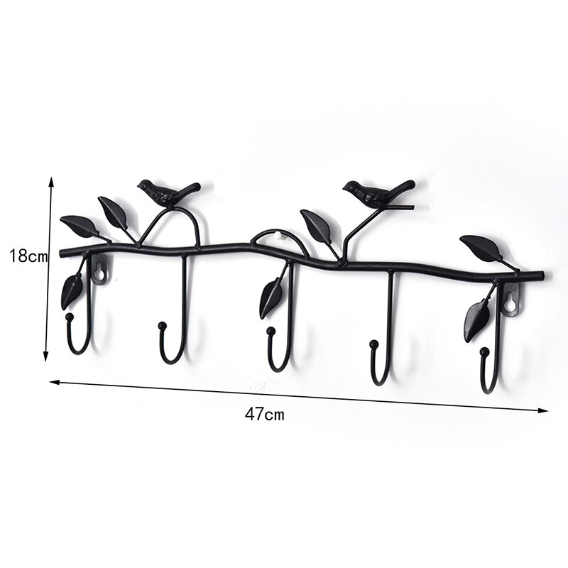 Retro 5 Haken Smeedijzeren Vogel Vorm Haak Leaf Muur Robe Hanger Sleutel Jas Houder