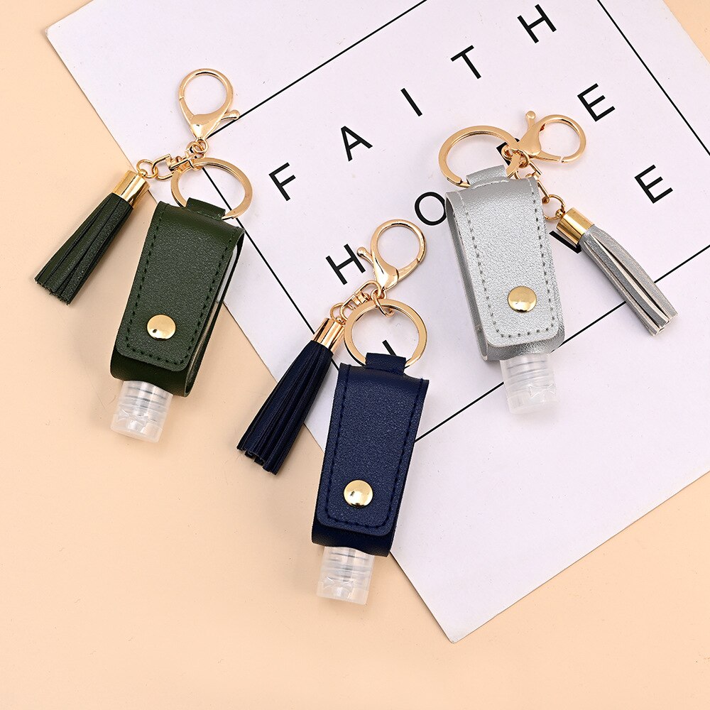 Mini bouteille de Gel hydroalcoolique Portable 30ml, étui de désinfectant pour les mains, étui en cuir, porte-clés de santé