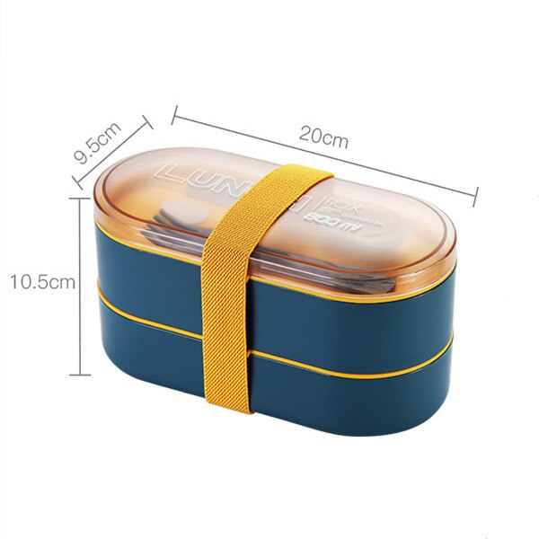 800ml Double Layer Lunch Box With Soup Cup Healthy Material Bento Boxes Microwave Food Storage Container Lunchbox: Blue