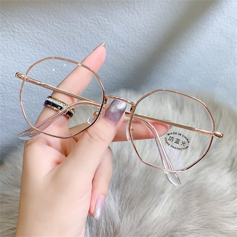 Trendy Transparent Computer Metal Frames Women Men Anti Blue Light Polygonal Eyewear Blocking Glasses Optical Spectacle Eyeglass