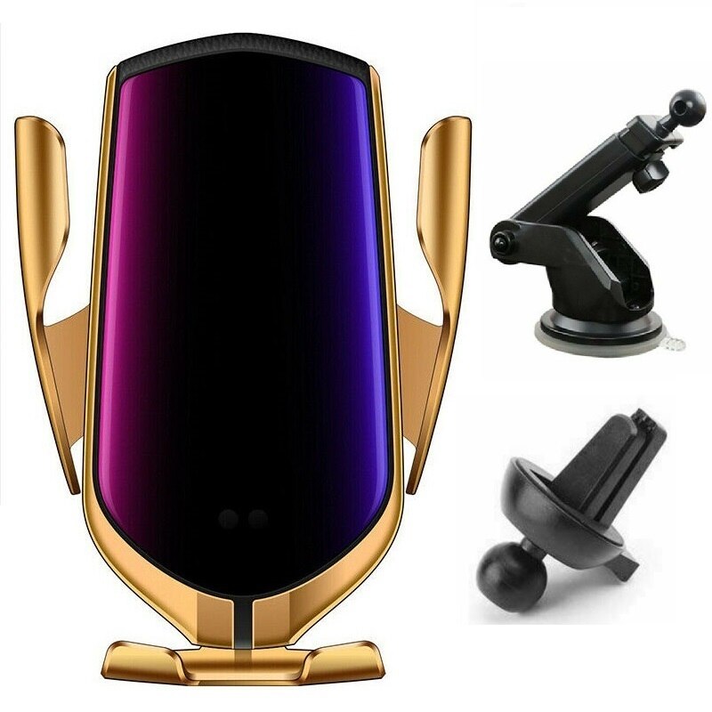 Automatic Clamp 10W Car Wireless Charger for Samsung S10 Note9Note8 Qi Infrared Induction Car Holder with Navigation Positioning: Gold for two style