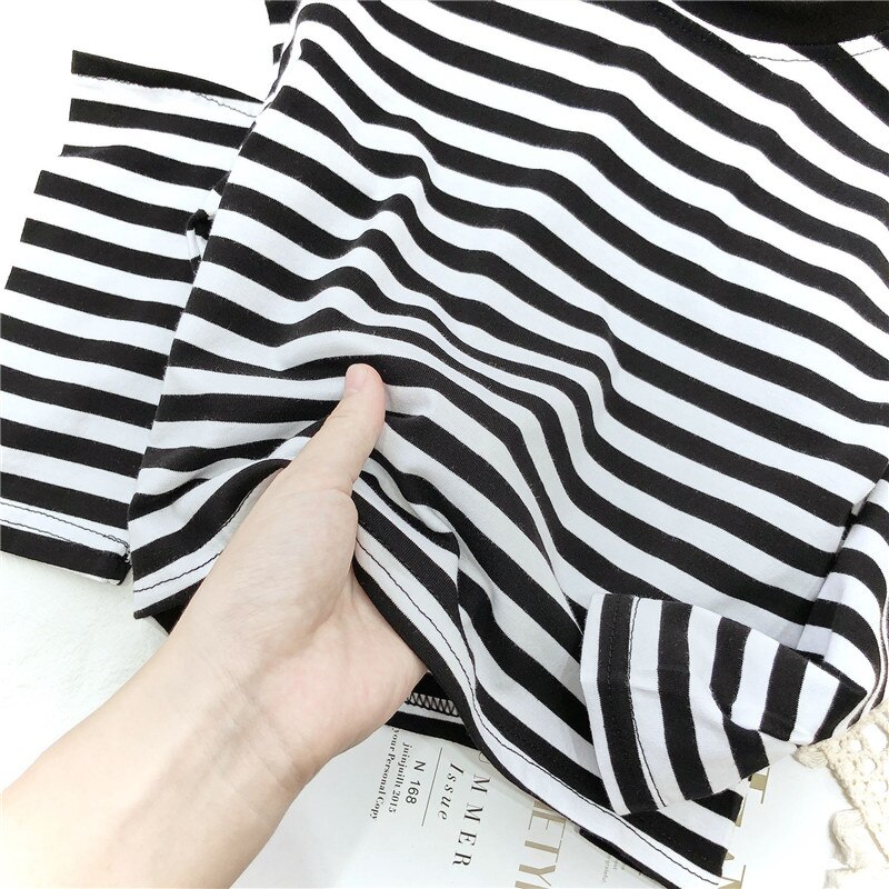 Fall Shirts for Girls Stripes Off The Shoulder Long Sleeve Tops Korean Toddler Kids Clothes Little Girl Costume