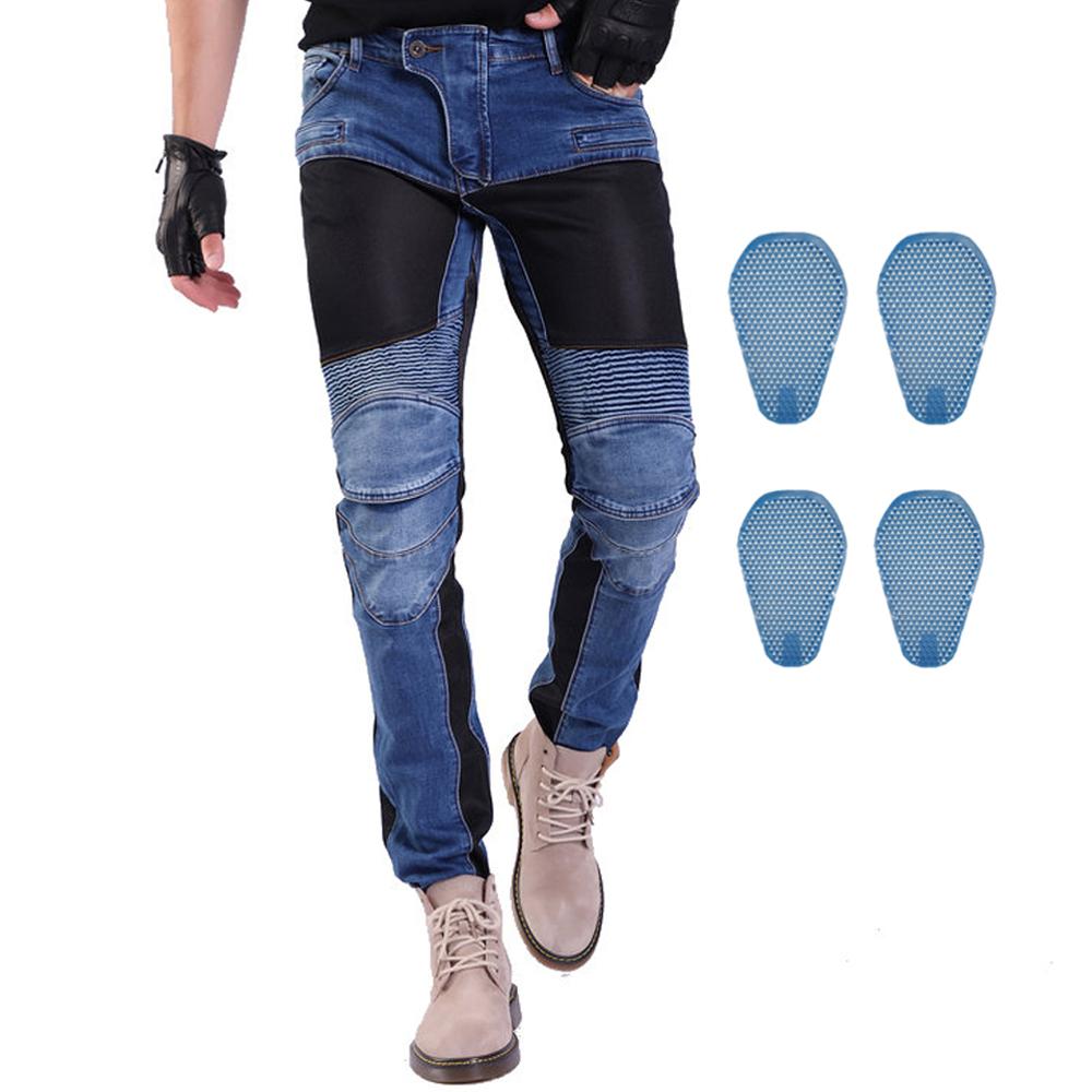 Men Motorcycle Riding Jeans Motocross Racing Pants Moto Vaqueros Pantalon With 4 X Honeycomb CE Armor Knee Hip Protector Pads