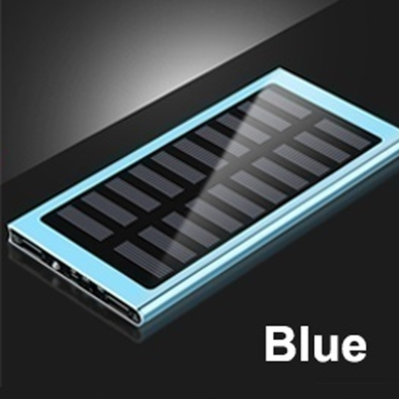 Solar 30000mAh Power Bank Large Capacity Ultra Thin 9mm with LED Light External Solar Charger Travel Powerbank for Smartphone: Blue