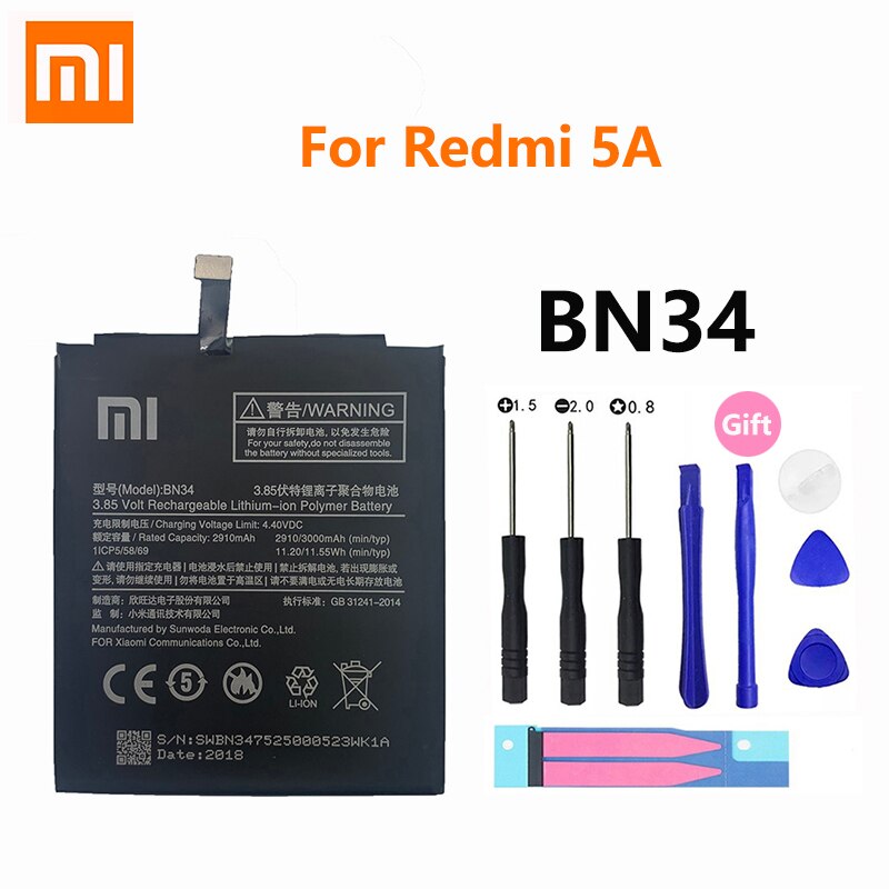 XiaoMi Telefon Batterie Redmi Hongmi Hinweis 3 3S 4 4A 4X 5 5A 5X 6 6 7 7A Gehen pro Plus A2 Lite BN41 BN31 BM47 Ersatz Batterien: BN34 Redmi 5A