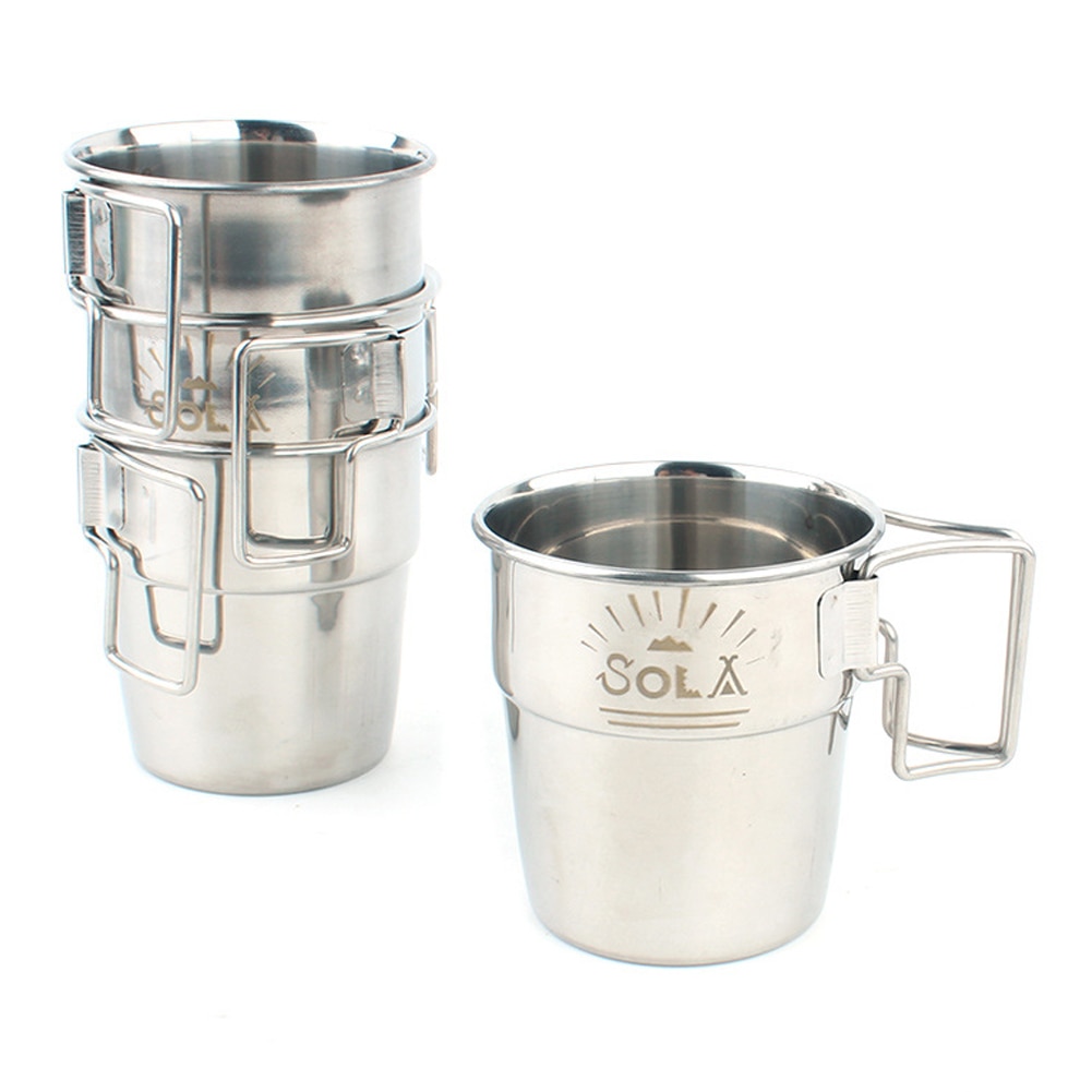 4 Pz/impostato Portatile Tazza di Caffè Manico Pieghevole barbecue tutto'aperto Arrampicata picnic Escursionismo Campeggio Tazza Articoli E Attrezzature per Acqua, Caffè, Tè di Birra in Acciaio Inox