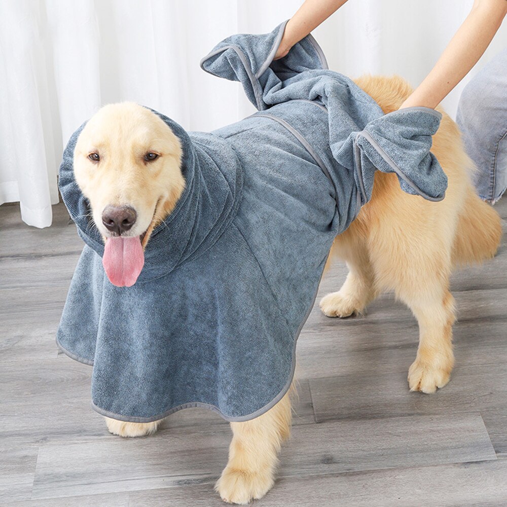 Albornoz para perro, bata de baño para mascotas, abrigo de secado, toalla absorbente para perros grandes, medianos y pequeños, secado súper rápido, suave y ajustable