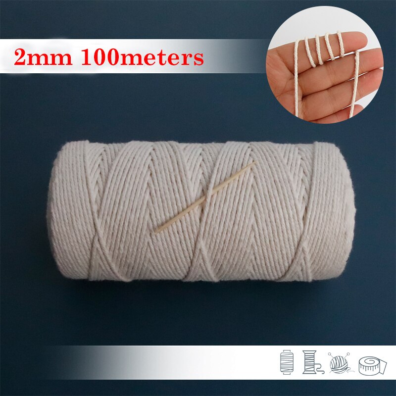 1/2/3/4/5/6mm Natural Beige Macrame Rope Twisted String Cotton Cord Craft Cord For Handmade DIY Crafts Home Wedding Decor: 2mm 100meters