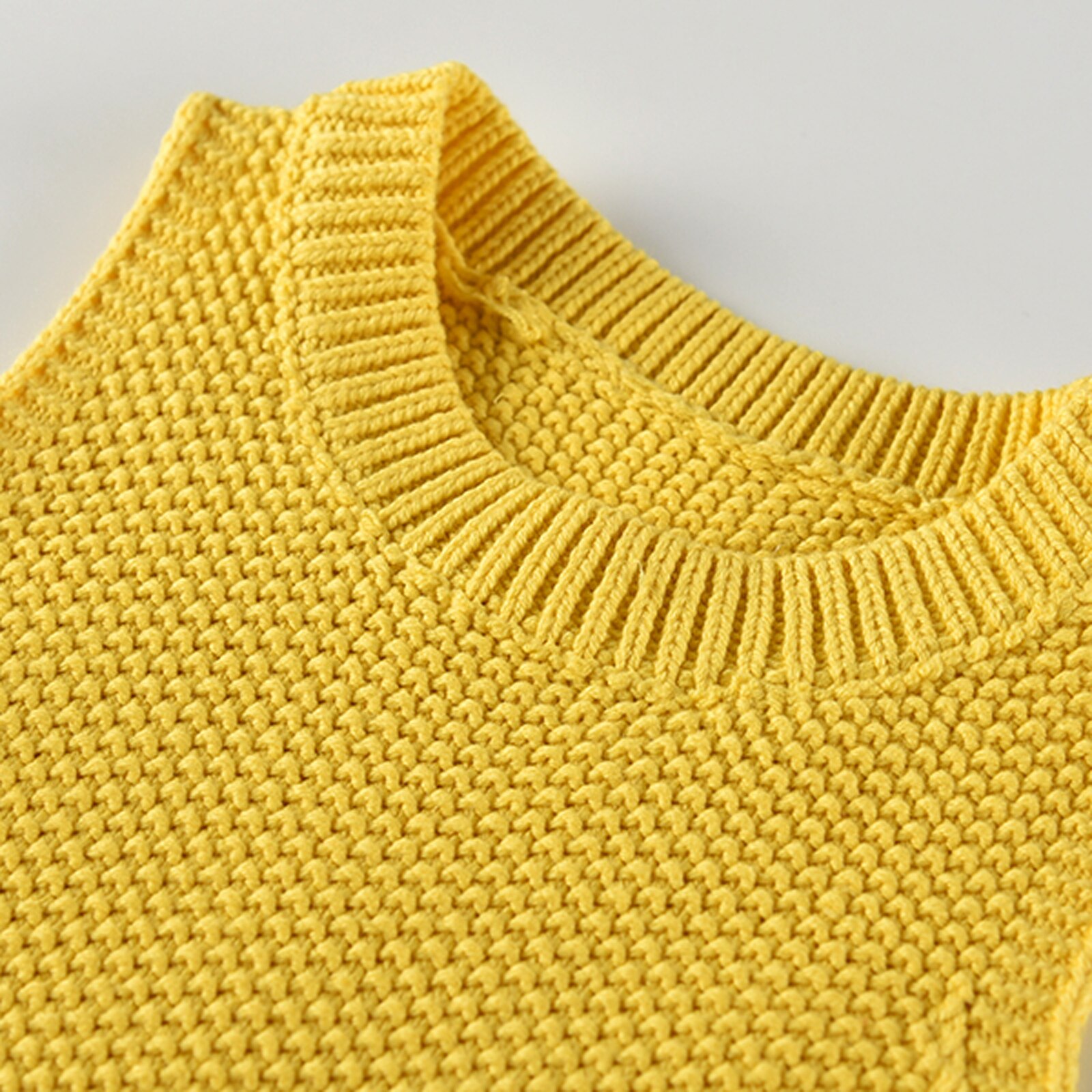 Meisjes jongens top, herfst shirt, ronde hals mouwloos casual elastische zoom winddicht warm breien blouse: Geel / 12m