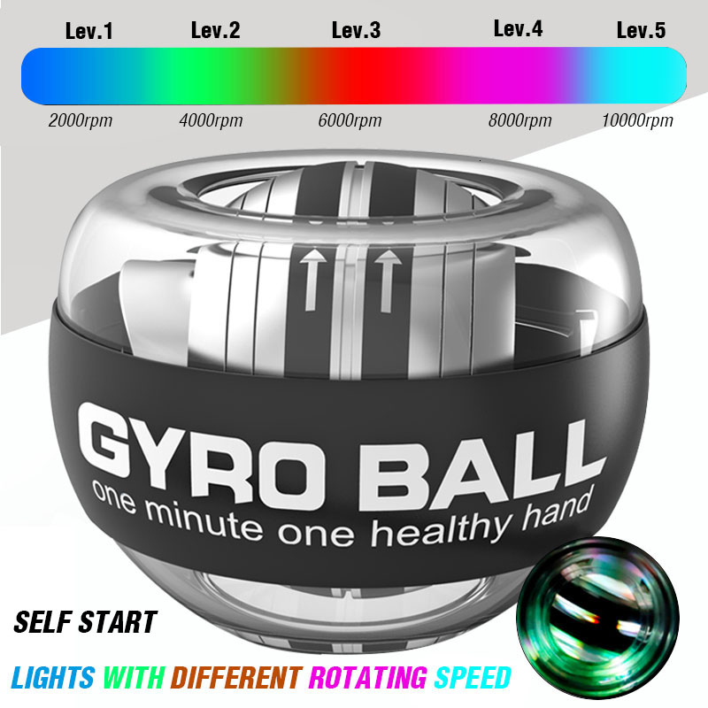 Regenboog Led Self Start Power Ball Gyro Mute Metalen 100Kg Spier Pols Kracht Trainer Ontspannen Gyroscoop Powerball Gym Exerciser: sliver with light