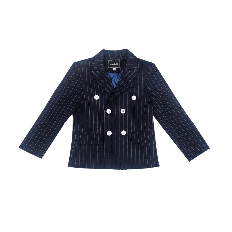 Boy Striped Suit Jacket Kids Formal Tuxedo Dress Double breasted Clothes Sets Child Wedding Morning Coat Blazer Pants Costumes