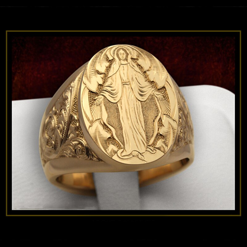 Fdlk vintage punk ringar för män rock virgin mary hand mönster gravyr memento karaktär guld färg retro ring