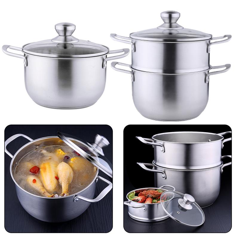 304 Stainless Steel Three Layer Thick Steamer Pot Soup Steam Pot Universal Cooking Pots For Induction Cooker Gas Stove Steam Pot