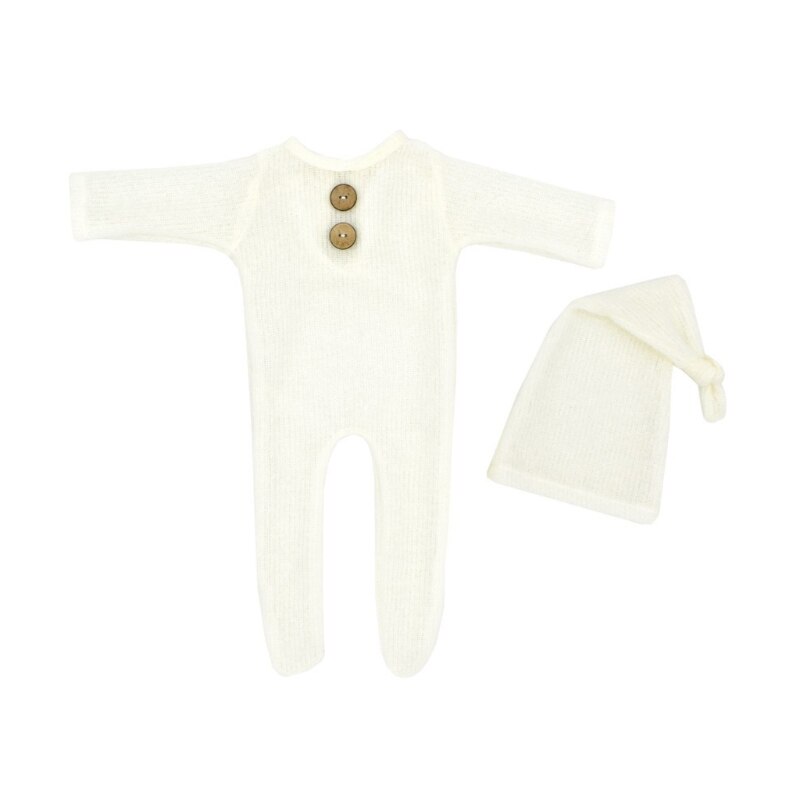 Mohair – barboteuse pour bébé, ensemble de 2 pièces, accessoires de photographie pour -nés, body en laine tricotée, P31B: WHITE