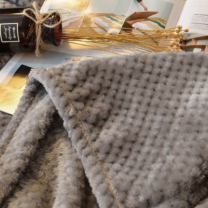 Luxury Blanket Bedspread Waffle Pattern Gray Bedspread Flannel Throws Solid Color Spring Summer Bedspread Blanket for Bed