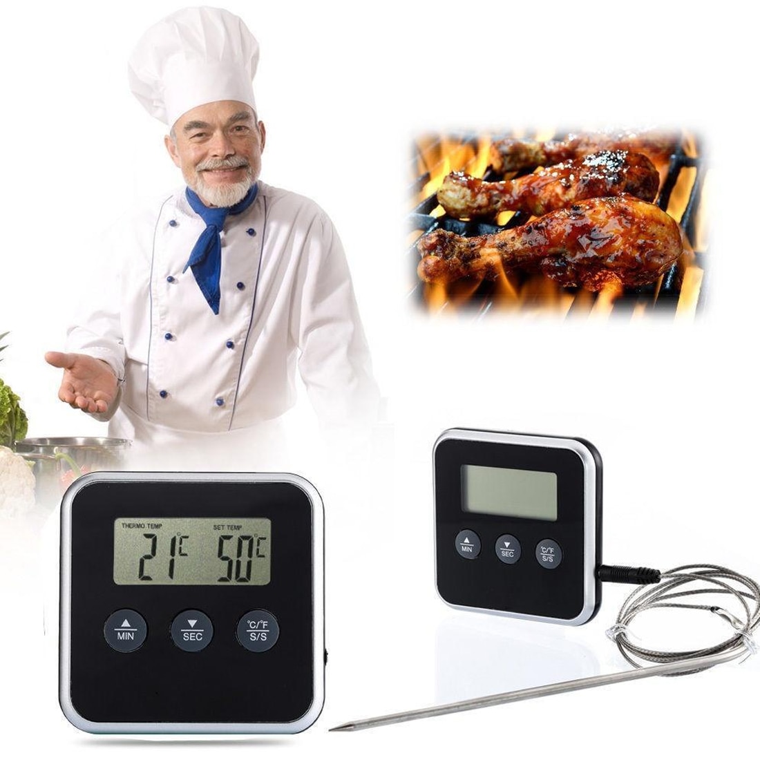 Timer Food BBQ Meat Thermometer Instant Read Digital Thermometer With Remote Probe Oven Temperature Gauge Alert