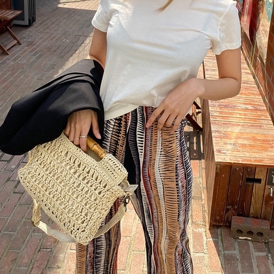 bamboo handle straw bags women handbags luxury wicker woven shoulder bags summer beach rattan purses large tote