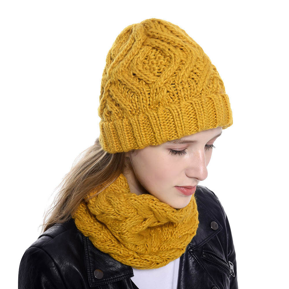 Wintersjaal muts set gebreide muts voor dames winter warme stretch gebreide muts volwassen outfit meisjes gebreide muts met sjaal  wh108d