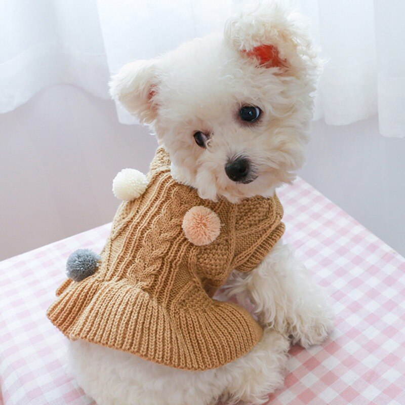 Winter Dog Cat Sweater Skirt Knitwear Soft Warm Ball Dog Clothes For Dogs Cats Coat For Small Yorkie Chihuahua Pet Clothing