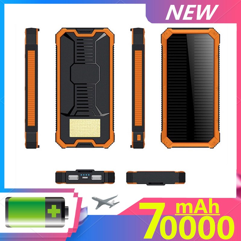70000Mah Zonne Bank Led Verlichting Outdoor Draagbare 2USB Poverbank Reizen Externe Batterij Voor Samsung Iphone Xiaomi
