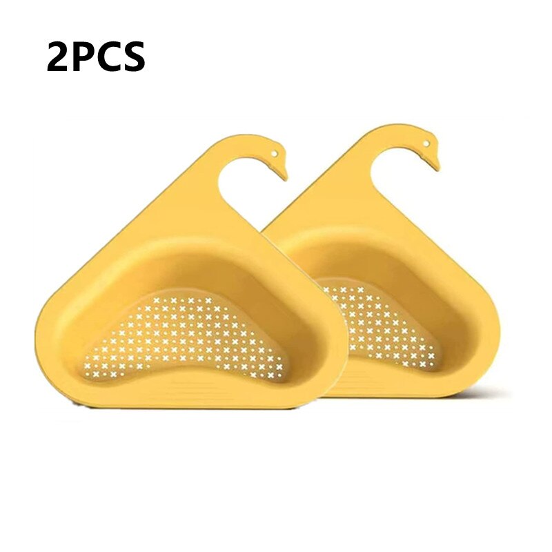 Sink Hanging Swan Drain Basket Garbage Filter Blue Fruit Vegetable Drain Rack Dry Wet Separation Kitchen Special Rack: 2PCS-yellow