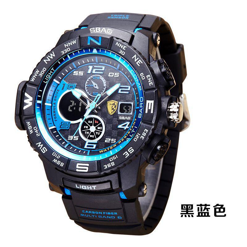 Sbao Sport Watch Men Top Brand Luxury Famous Male Clock Electronic Led Digital Wrist Watches For Hodinky Relogio Masculino: Black Blue