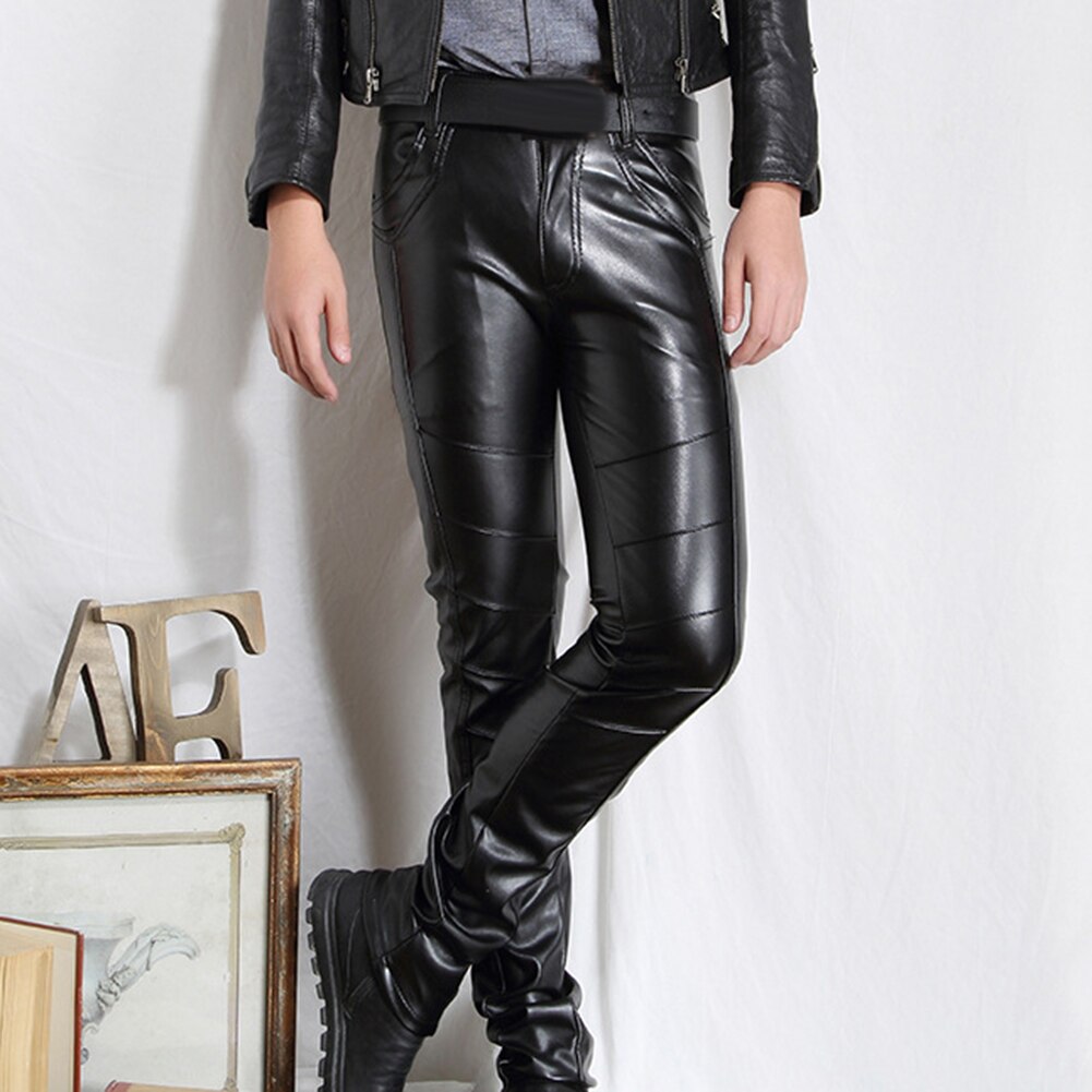 Leather pants men Solid color Rock stage suit pants men high elastic ...