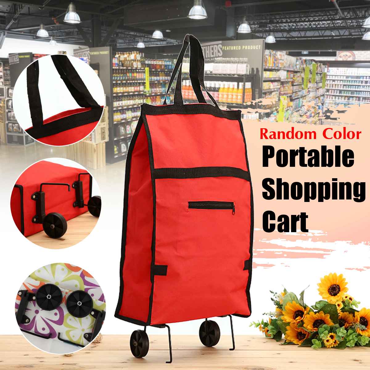 Folding Shopping Cart Laundry Grocery Trolley Handcart Market Bag Portable Shopping Trolley Bag With Wheels Rolling Oxford