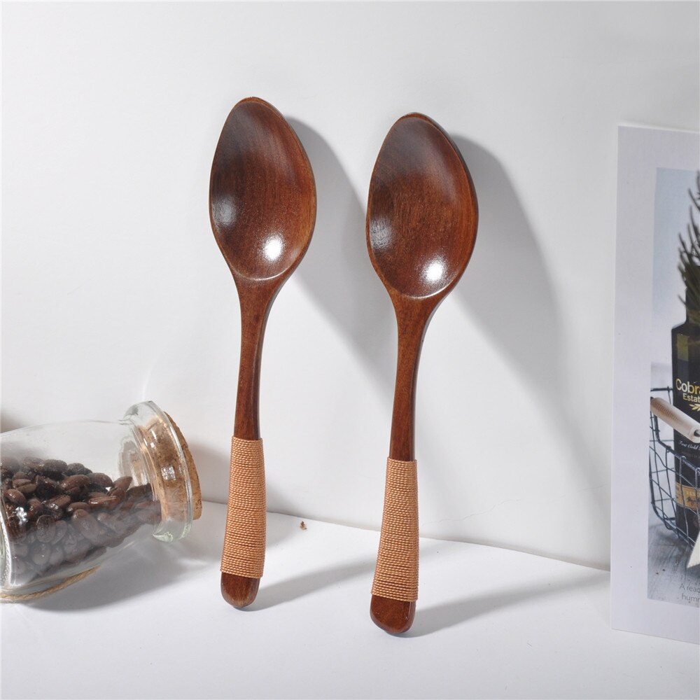 Cuchara de madera de alambre envuelto, cucharas de cocina de boca ancha, herramienta de utensilio de cocina, cucharadita de sopa, cucharón de Catering, vajilla, 18,5 cm