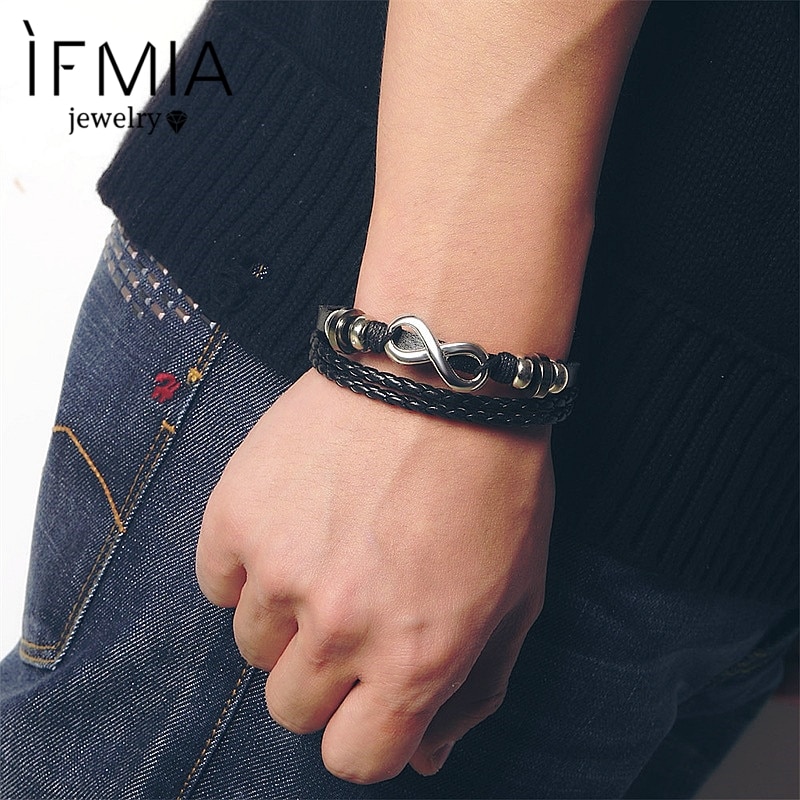 IFMIA Multilayer Men PU Leather Bracelets Set Vintage Hope Infinity Braided Bracelets Bangles Male women's Jewelry