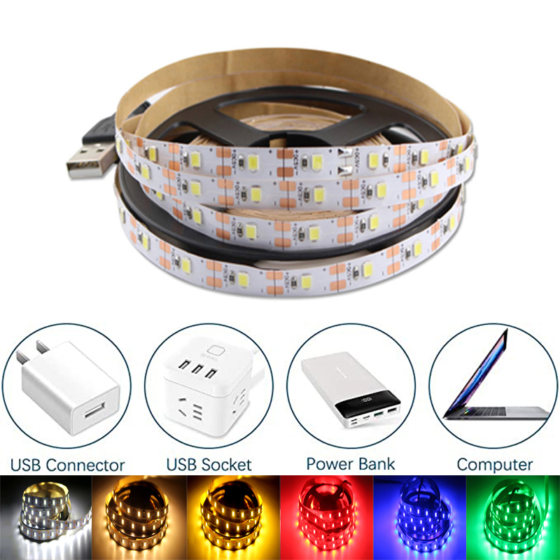 Tira de luces LED RGB de 5V USB 5 V PC TV retroiluminación 2835 0,5 m 1m 2m 3m 4m 5m 5 V voltios tira de luces LED USB cinta de lámpara cinta de diodo