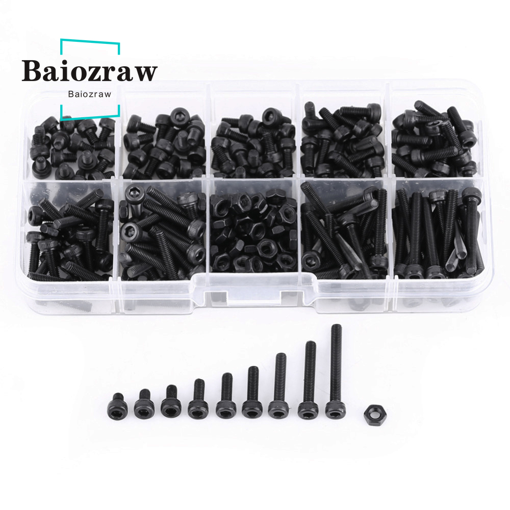 3D Printer Screw 280 pcs M3 Cap Head Hex Socket Bolt Screw Nut DIN912 Black Steel l Hexagon Cylinder Bolt Kits