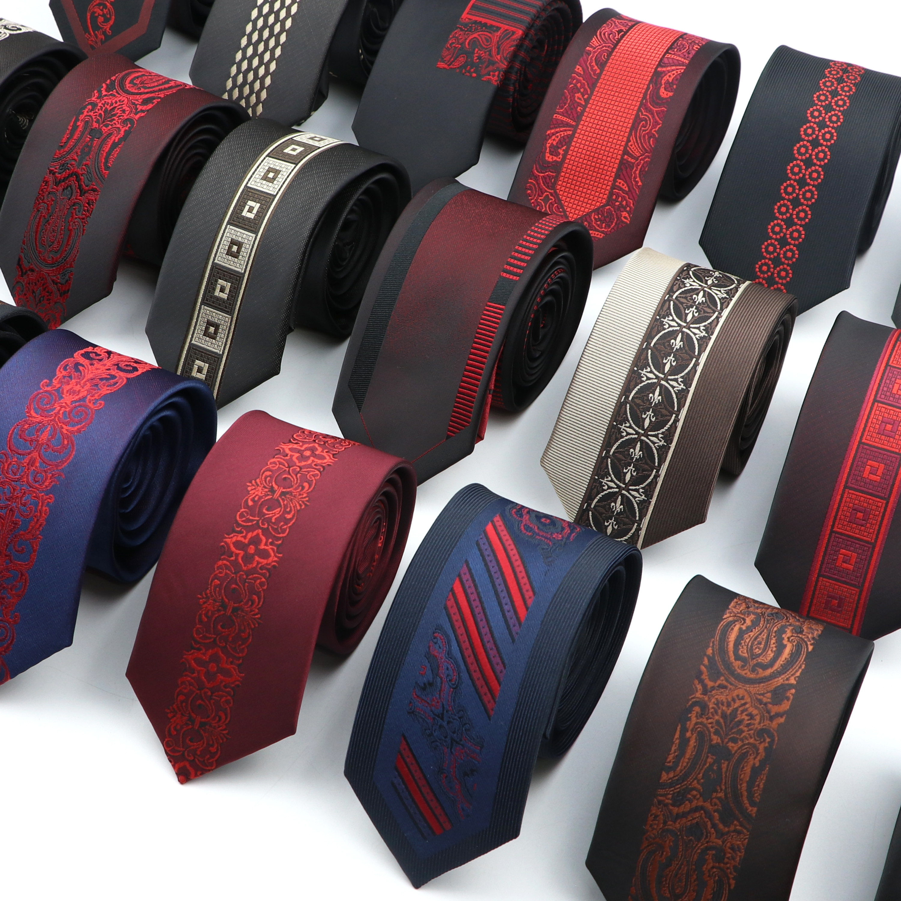 Nuova cravatta di lusso moda uomo cravatta in tessuto jacquard magro sottile 6 cm rosso marrone floreale cravatta festa banchetto camicia accessorio regalo